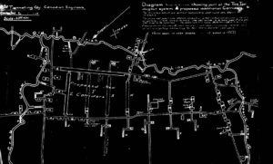 Plan drawing of the Tor Top dugout system in March 1918 (source: War Diary 3rd Canadian Tunnelling Company, Canadian Engineers, Library and Archives Canada)